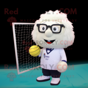 White Volleyball Net mascot costume character dressed with a Blazer and Reading glasses