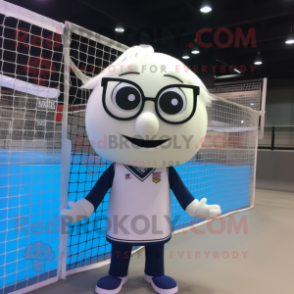 White Volleyball Net mascot costume character dressed with a Blazer and Reading glasses