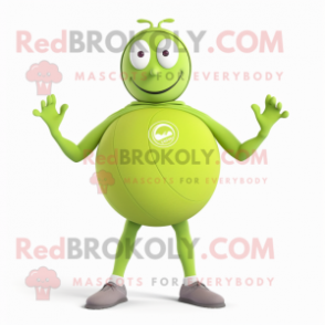 Lime Green Petanque Ball mascot costume character dressed with a Yoga Pants and Rings