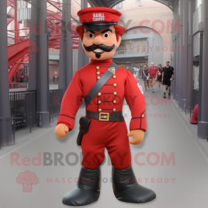 Red Civil War Soldier mascot costume character dressed with a Rash Guard and Caps