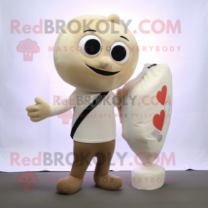 Beige Arrow Of Love mascot costume character dressed with a Tank Top and Messenger bags