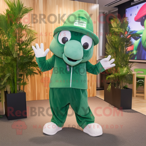 Forest Green Ray mascot costume character dressed with a Joggers and Berets