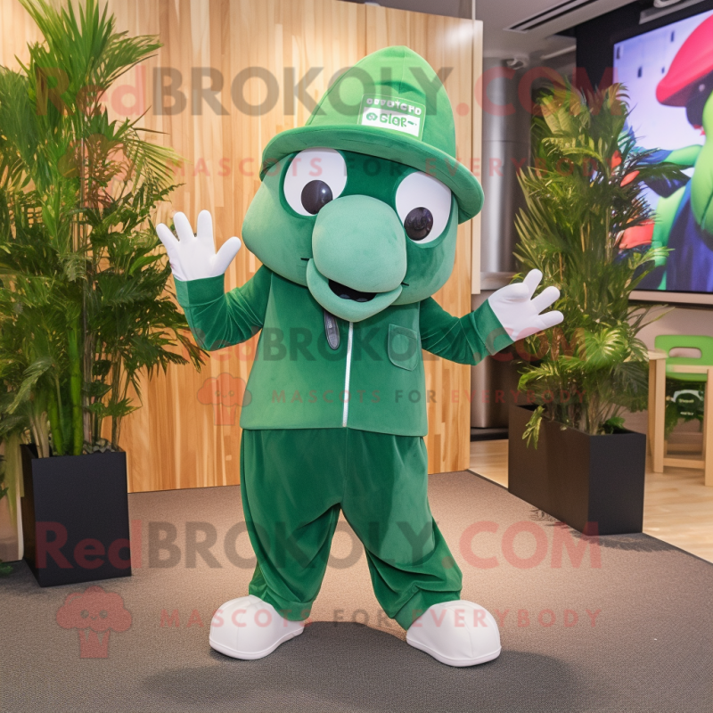 Forest Green Ray mascot costume character dressed with a Joggers and Berets Forest Green Ray mascot costume character dressed with a Joggers and Berets