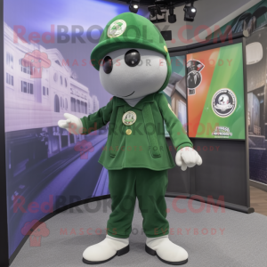 Forest Green Ray mascot costume character dressed with a Joggers and Berets