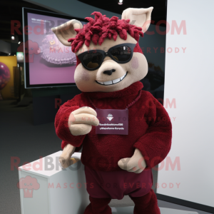 Maroon Gargoyle mascot costume character dressed with a Sweater and Eyeglasses
