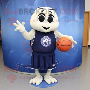 Navy Basketball Ball mascot costume character dressed with a Wrap Skirt and Shawl pins