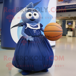 Navy Basketball Ball mascot costume character dressed with a Wrap Skirt and Shawl pins