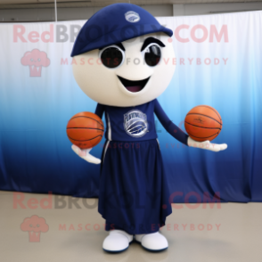 Navy Basketball Ball mascot costume character dressed with a Wrap Skirt and Shawl pins