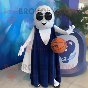 Navy Basketball Ball mascot costume character dressed with a Wrap Skirt and Shawl pins