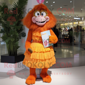 Orange Orangutan mascot costume character dressed with a Skirt and Clutch bags