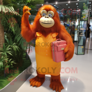 Orange Orangutan mascot costume character dressed with a Skirt and Clutch bags