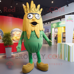 Olive French Fries mascot costume character dressed with a Romper and Anklets