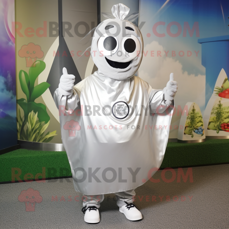 Silver Onion mascot costume character dressed with a Windbreaker and Wraps