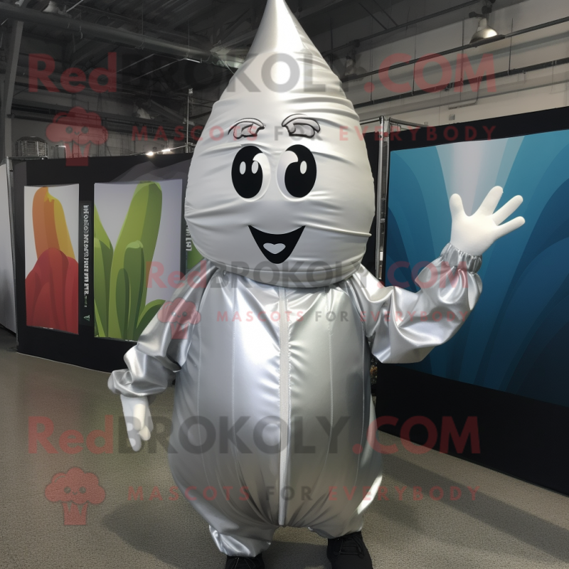 Silver Onion mascot costume character dressed with a Windbreaker and Wraps