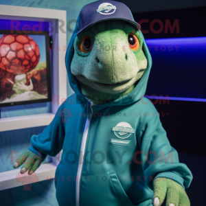 nan Sea Turtle mascot costume character dressed with a Sweatshirt and Caps