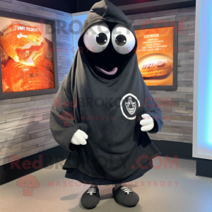 Black Oyster mascot costume character dressed with a Sweatshirt and Wraps