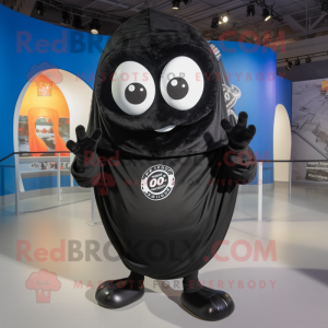 Black Oyster mascot costume character dressed with a Sweatshirt and Wraps