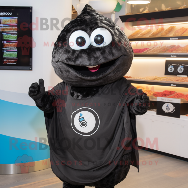 Black Oyster mascot costume character dressed with a Sweatshirt and Wraps Black Oyster mascot costume character dressed with a Sweatshirt and Wraps