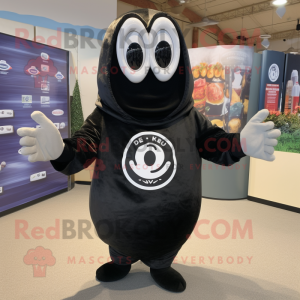 Black Oyster mascot costume character dressed with a Sweatshirt and Wraps