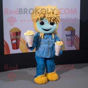 nan Pop Corn mascot costume character dressed with a Jeans and Wraps