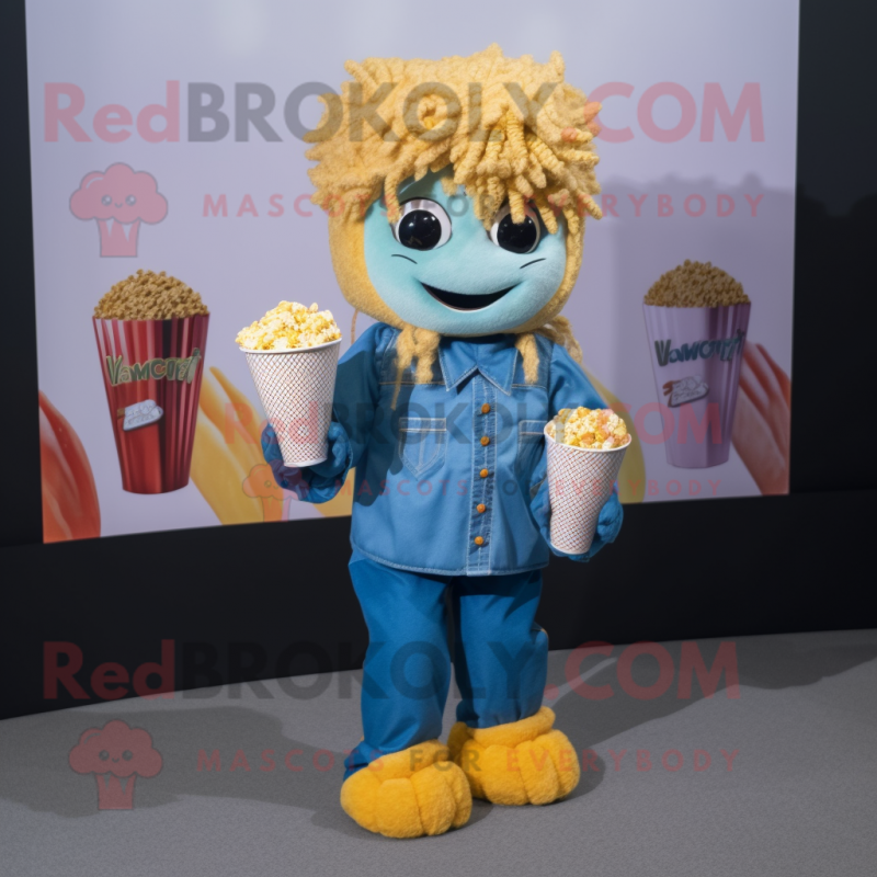nan Pop Corn mascot costume character dressed with a Jeans and Wraps nan Pop Corn mascot costume character dressed with a Jeans and Wraps