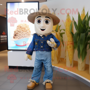 nan Pop Corn mascot costume character dressed with a Jeans and Wraps