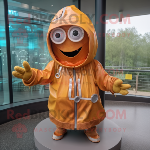 Rust Gyro mascot costume character dressed with a Raincoat and Bracelets