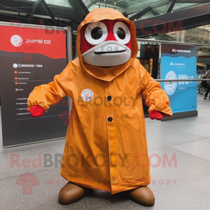 Rust Gyro mascot costume character dressed with a Raincoat and Bracelets