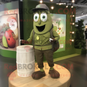 Olive Scented Candle mascot costume character dressed with a Cargo Shorts and Watches