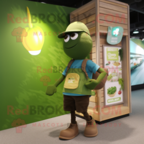 Olive Scented Candle mascot costume character dressed with a Cargo Shorts and Watches