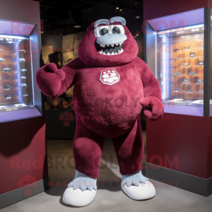 Maroon Ice mascot costume character dressed with a Rash Guard and Necklaces