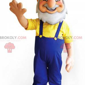Bebaarde opa boer mascotte met overall - Redbrokoly.com