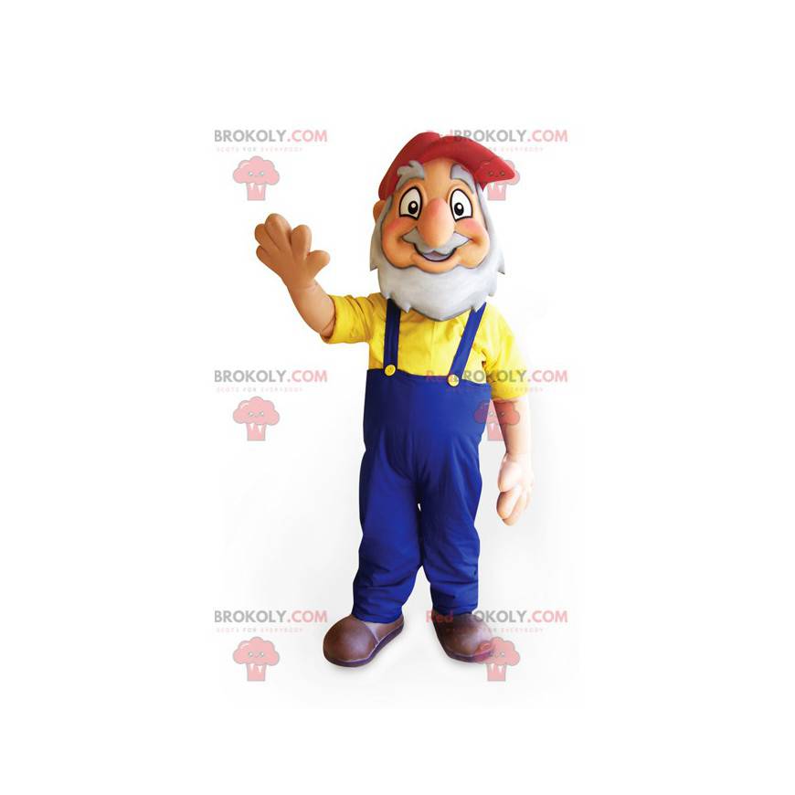 Bebaarde opa boer mascotte met overall - Redbrokoly.com