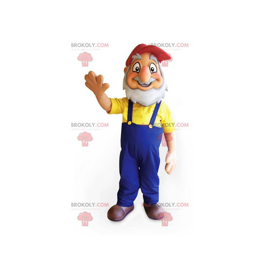 Vousatý dědeček farmář maskot s montérkami - Redbrokoly.com