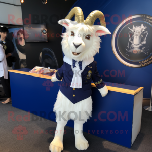 Navy Angora Goat mascot costume character dressed with a Suit and Scarf clips