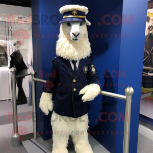 Navy Angora Goat mascot costume character dressed with a Suit and Scarf clips