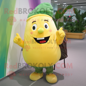 Yellow Radish mascot costume character dressed with a Button-Up Shirt and Backpacks