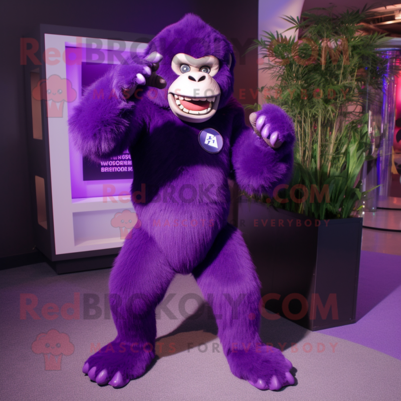 Purple Gorilla mascot costume character dressed with a Dress Pants and Bracelets