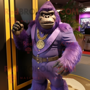 Purple Gorilla mascot costume character dressed with a Dress Pants and Bracelets