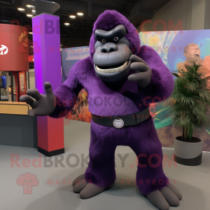 Purple Gorilla mascot costume character dressed with a Dress Pants and Bracelets