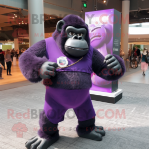 Purple Gorilla mascot costume character dressed with a Dress Pants and Bracelets