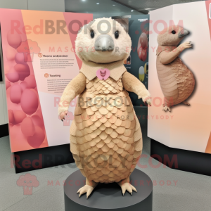 Peach Pangolin mascot costume character dressed with a Sheath Dress and Lapel pins