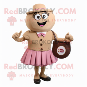 Tan Raspberry mascot costume character dressed with a Circle Skirt and Briefcases
