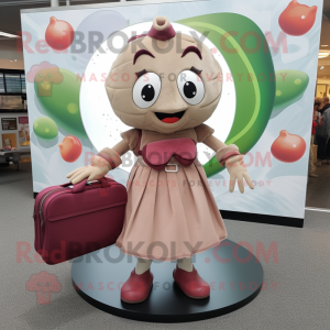 Tan Raspberry mascot costume character dressed with a Circle Skirt and Briefcases