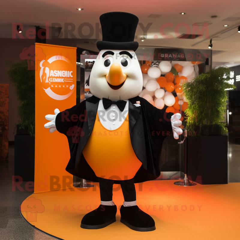 Orange Guinness mascot costume character dressed with a Tuxedo and Earrings Orange Guinness mascot costume character dressed with a Tuxedo and Earrings