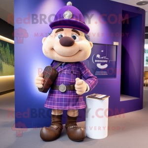 Purple Bagpipe mascot costume character dressed with a Chinos and Briefcases