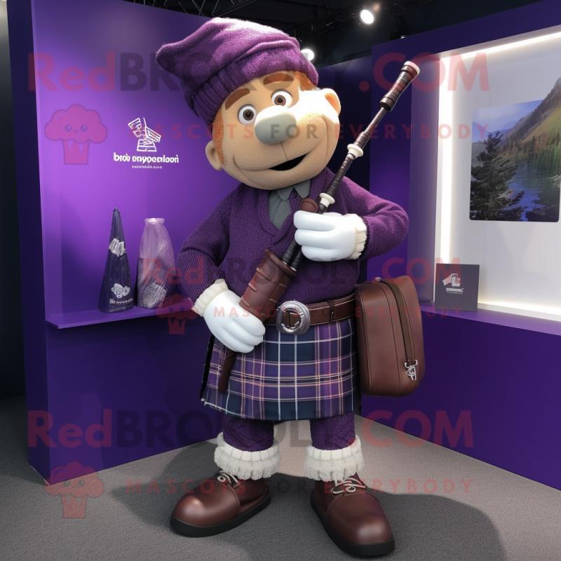 Purple Bagpipe mascot costume character dressed with a Chinos and Briefcases Purple Bagpipe mascot costume character dressed with a Chinos and Briefcases