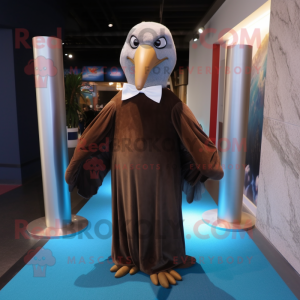 Brown Albatross mascot costume character dressed with a Evening Gown and Ties