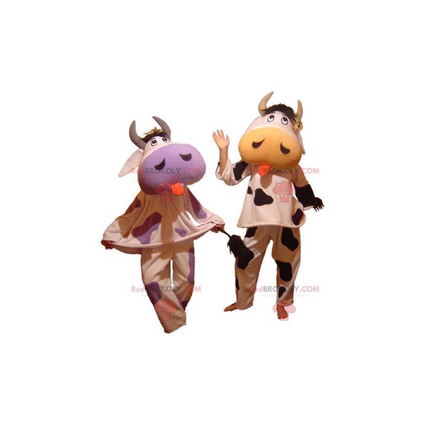 2 mascotte di mucca che sporgono la lingua - Redbrokoly.com