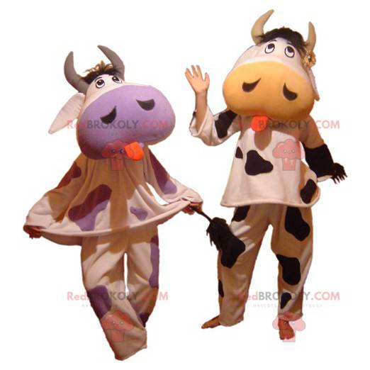 2 mascotte di mucca che sporgono la lingua - Redbrokoly.com